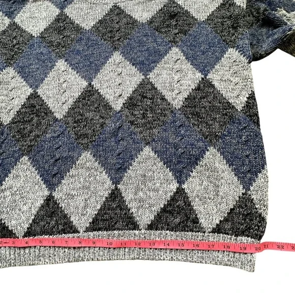 VTG HENRY GRETHEL Sweater Argyle Gray Blue XL Y2K 90s Handframe Knit Abstract - Picture 8 of 12